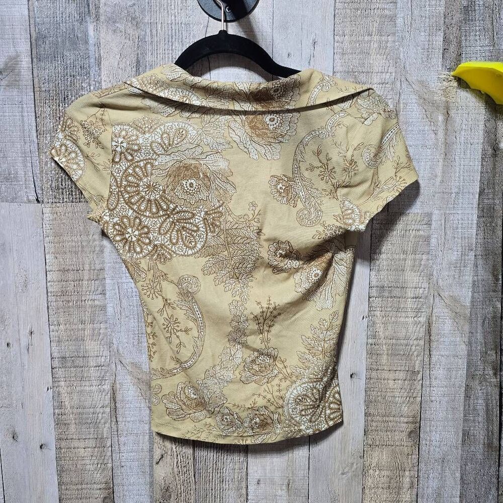 Wise Vintage Y2K Tan Floral Graphic Crop Top Small Boho Preppy Summer - Picture 2 of 5